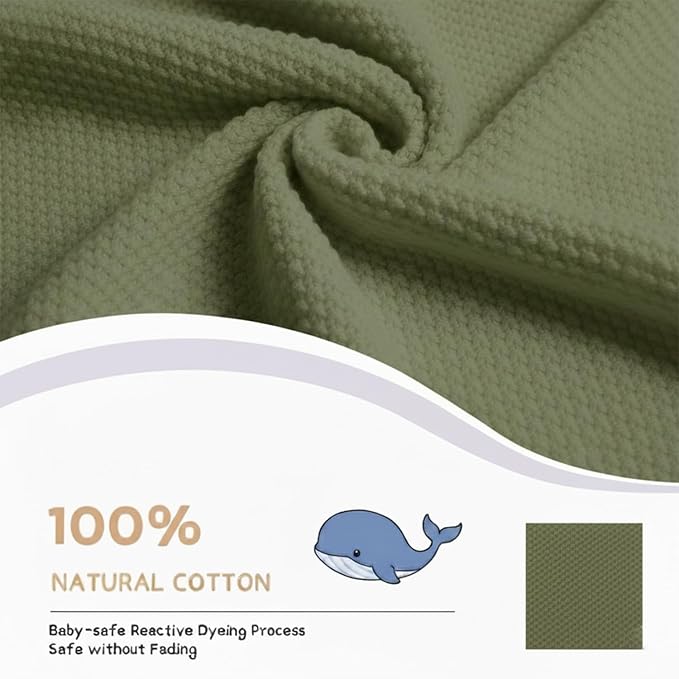 Baby Knit Blanket Soft Cotton Lightweight Newborn Blanket for Crib Stroller Toddler Nursery Shower Gift Cozy Breathable Travel Swaddle Wrap Green 30 x 30 Inches