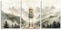3-Piece Adventure Girl Nursery Wall Art, Mountain & Woodland Forest Nursery Decor for Toddler Room, Adventure Nursery Wall Decor for Kids Baby Girl's Room, Framed Canvas Set, 12"x16"