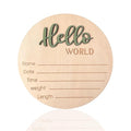 Baby Announcement Sign, 5.9 Inch Wooden Hello World Newborn Signs, Birth Announcement Sign, Baby Shower Hospital Nursery for Newborn Boys and Girls (Forest Green)