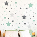 Stars Wall Stickers Removable, Vinyl Stars Wall Decals Peel and Stick, Green and Grey Tone Stars Wall Stickers for Living Room Decoration