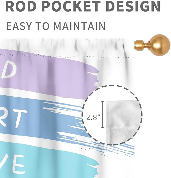 Rainbow Curtains for Classroom, Kids Girls Baby Boho Cute Inspirational Motivational Quotes Cartoon Colorful Pastel Nursery Classroom Bedroom Living Room Bathroom Window Drapes 2 Panels, 42"x63" Inch