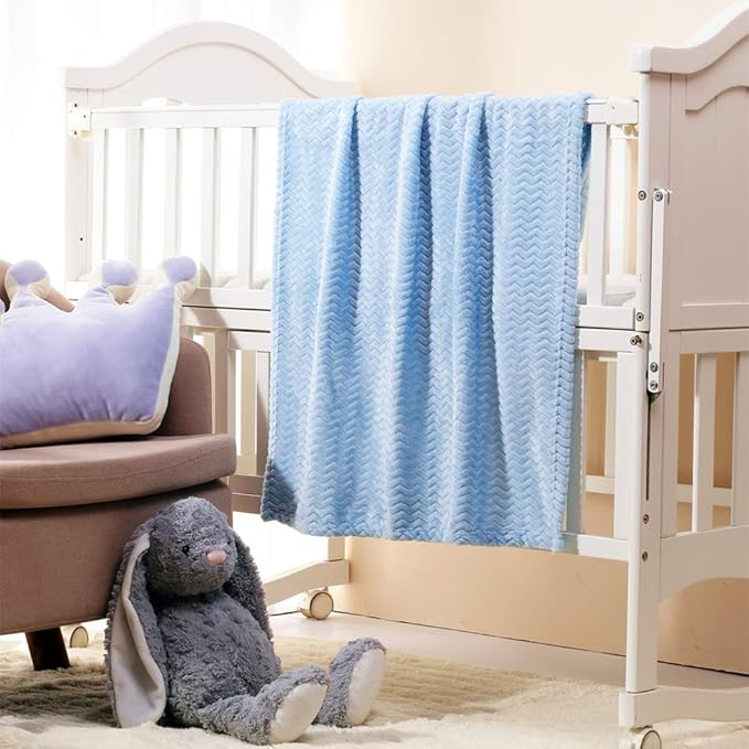 CREVENT 2Pcs 30''X40'' Cute Cozy Fluffy Warm Baby Blankets for Infants Toddlers' Bedding Crib Cot Stroller - Grey Cloud + Wave Blue