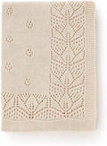 LAWKUL Cellular Blanket Baby 100% Cotton Knitted Soft Babe Crochet Blankets for Newborn Boy Girls Toddler Beige 100x80cm