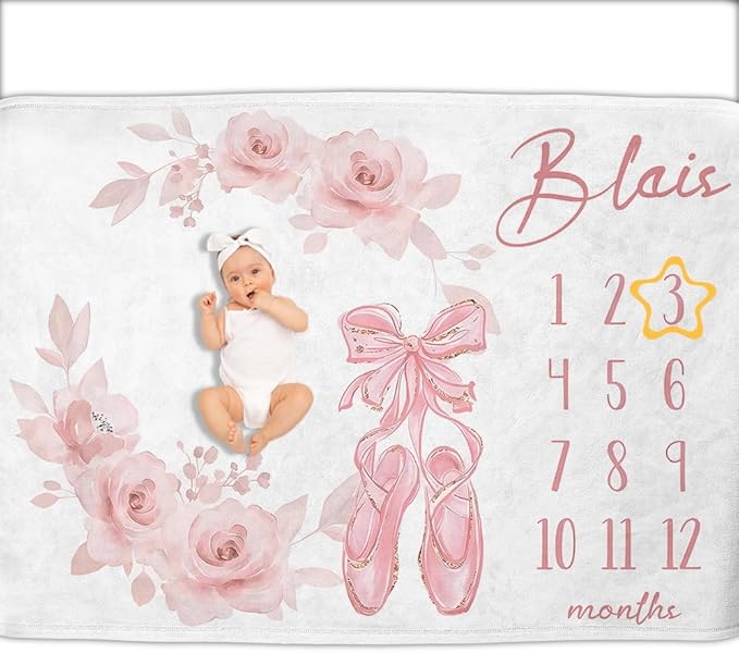 OLIVE OLIVIA Personalized Monthly Baby Milestone Blanket, Baby Months Blanket, Perfect Custom Newborn Gifts,50"x60"