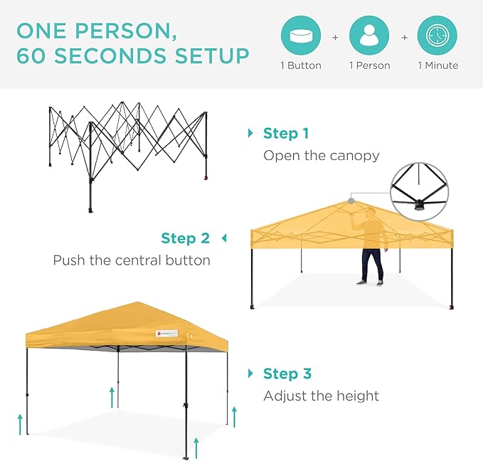 Best Choice Products 12x12ft 1-Person Setup Pop Up Canopy Tent Instant Portable Shelter w/ 1-Button Push, Case, 4 Weight Bags - Marigold