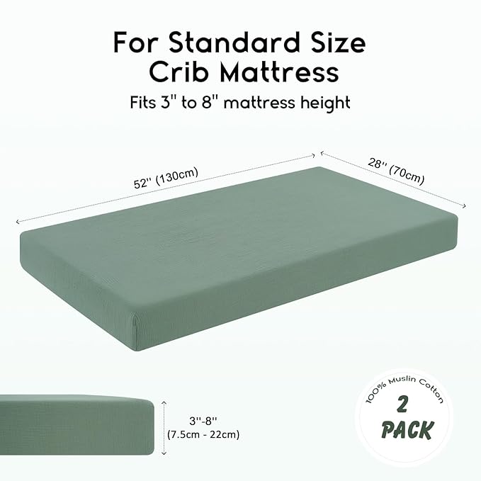 Yoofoss Muslin Crib Sheets for Boys Girls 100% Cotton Fitted Baby Crib Sheet 2 Pack Soft and Breathable for Standard Crib Mattress & Toddler Mattress 52"x28"