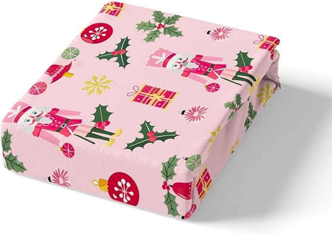 Feelyou Christmas Pink Nutcracker Comforter Cover Twin Size Cute Royal Guarder Duvet Cover Xmas Snowflake Bedding Set Gifts for Kids Boys Girls Decor 1 Pillow Case Pink