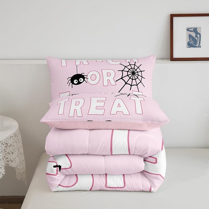 Erosebridal Happy Halloween Comforter Set Toddler Size Spider Web Bedding Set Bat Ghost Quilt for Kids Boys Girls Teens Cartoon Style Bedding Comforter Sets with 1 Pillow Case