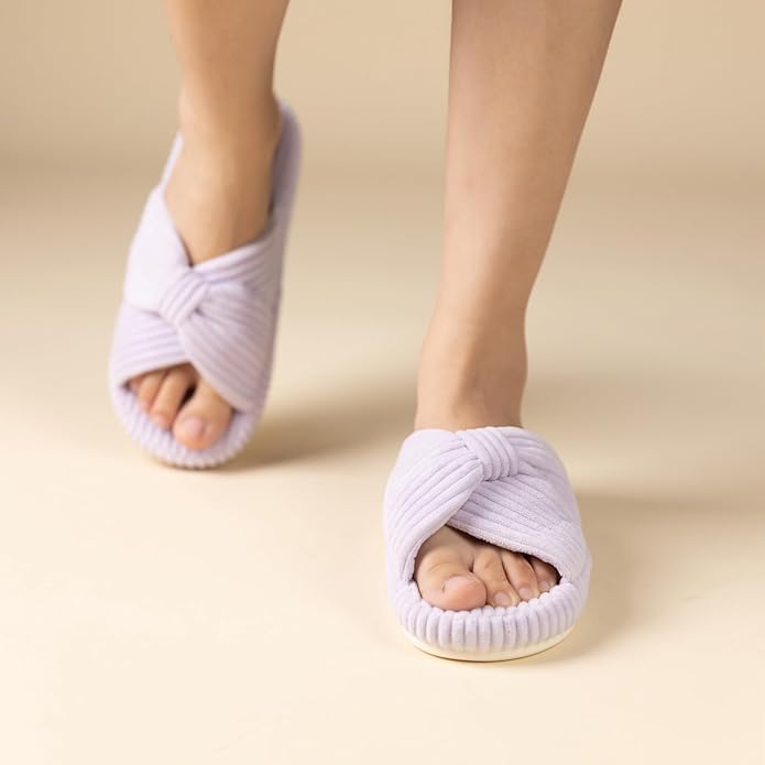 Chantomoo Slippers for Women Memory Foam House Bedroom Corduroy Bow Crossbands Slipper Shoes Comfy Trendy Gift Slippers