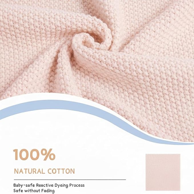 Baby Knit Blanket Soft Breathable Cotton Scallop Border Blankets Newborn Knitted Blanket Swaddle Blankets Gifts for Baby Newborn Toddler Shower Boy Girl New Mom Birthday Christmas Pink 28x36