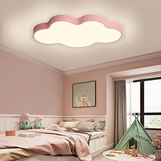 LED Ceiling Light Fixture,27 Inch Modern Cloud Shape Recessed Ceiling Lights,Dimmable Light,Pink 43W Close to Ceiling Lighting Flush Mount Living Room Bedroom,3000K-6000K
