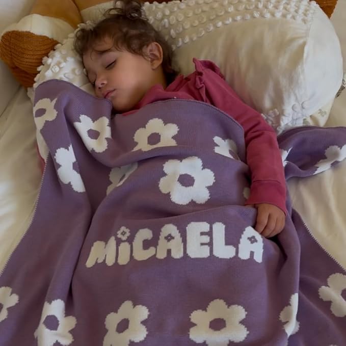 Personalized Icon Pattern Blanket – 100% Organic Cotton Customized Baby Blanket, Custom Name, Bassinet 30x40, Gift for Baby Shower, Birthday Present, Girls and Boys, Toddlers Kids, Made In America