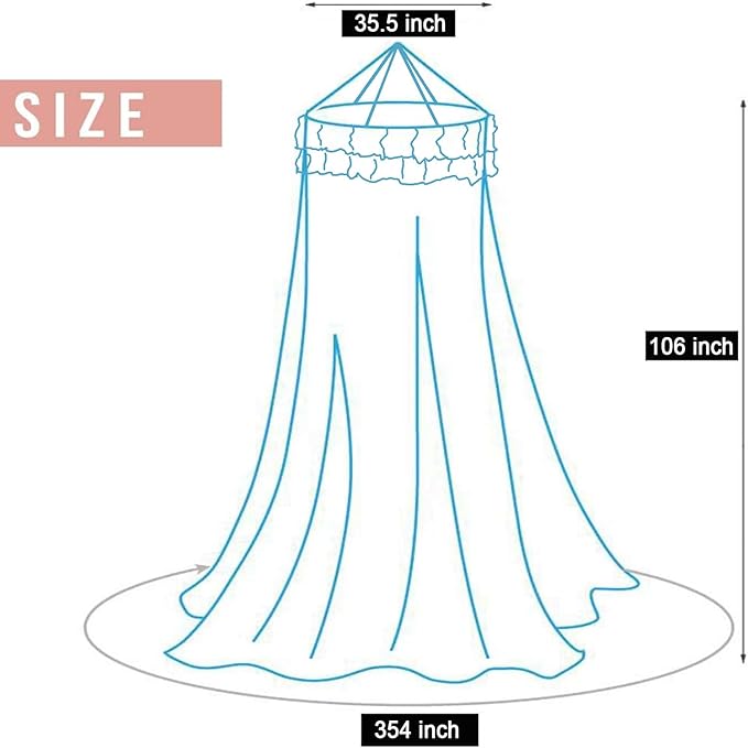 Kertnic Mosquito Net Bed Canopy for Girls, Princess Canopy Bed Curtain Fine Sheer Mesh Dome Bed Canopies, Kids & Adults Lace Tent for Twin Full Queen King Bed (Lake Blue)