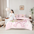Ballerina Bear Kids Comforter King Size,Record Player Music Note Ballet Shoe 7 Pcs Bedding Set,Bowknot Bow Tie Princess Room Decor,Pink Romantic （Fitted+Sheet+2 Pillowcases+2 Throw Pillow Covers）