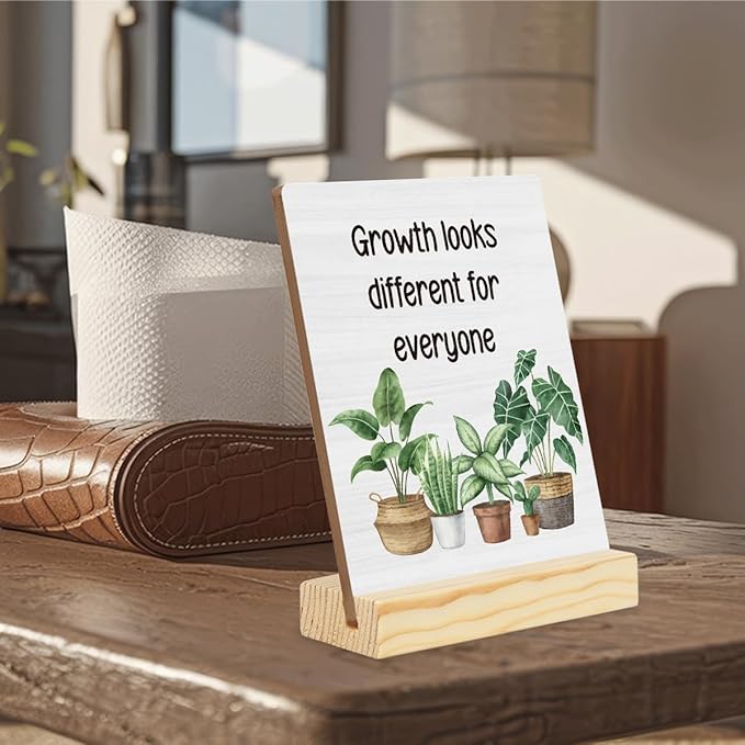 Inspirational Quote Wood Plaque Signs Motivational Quotes Gift Growth Looks Different for Everyone Potted Plant Art Desk Decor for Home Office 5×4 Inches Encourage planks2004