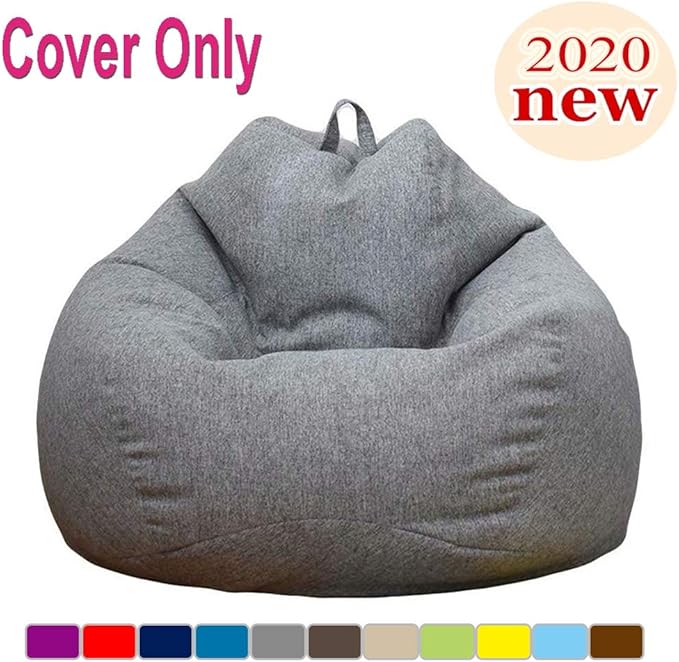 Stuffed Animal Storage Bean Bag Cover (No Filler) Extra Soft Beanbag Seat Chair Covers-Cotton Linen Memory Foam Beanbag Replacement Cover for Adults Children without Filling