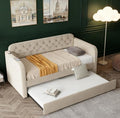 Bellemave Twin Upholstered daybed with Trundle and USB Charging, Velvet Tufted Sofa Bed Twin Size, daybed with Trundle for Adults, Kids, Girls, Teens, for Living Room, Light Beige