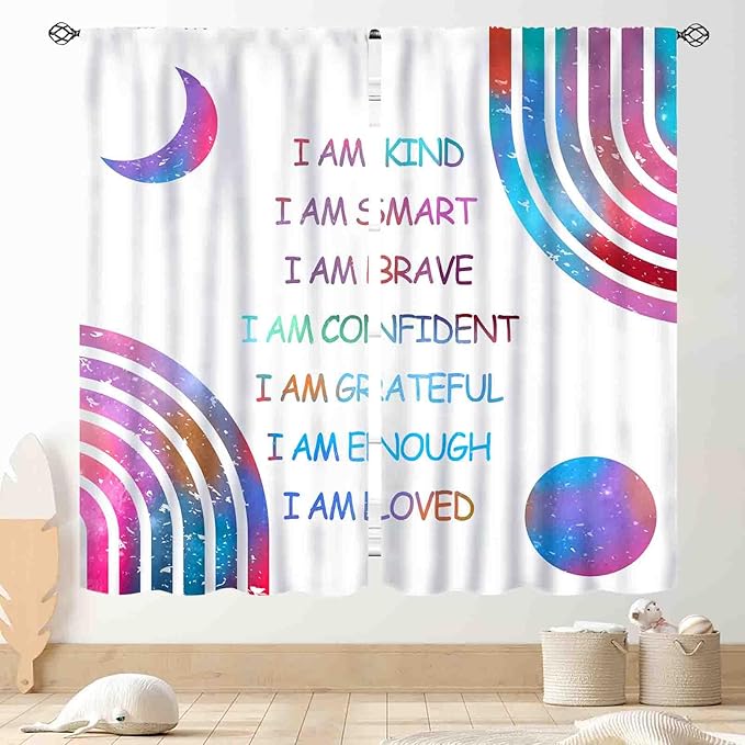 Colorful Curtains for Girls Bedroom, Watercolor Rainbow Cartoon Abstract Circle Polka Dots Splashes Cute Window Drapery for Kids Boys Girls Classroom Living Room Nursery Bathroom, 42"x63" Inch