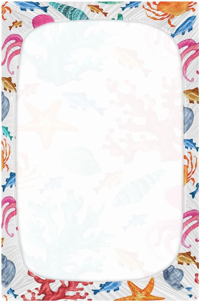 Colorful Ocean Animal Crib Sheets for Boys Girls Pack N Play Sheet Soft Breathable Mini Crib Sheets 39" x 27"