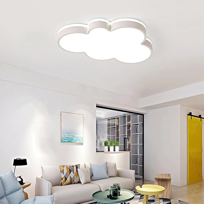 Cute Cloud LED Ceiling Light Fixture, Blue & White Flush Mount Lamp, Modern Eye-Caring Lighting for Kids’ Bedroom, Nursery, Baby Room, Playroom Decor(White,58cm)