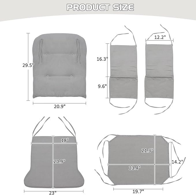 BECHAEO 5PCS Suede Glider Rocker Replacement Cushions with Ottoman Cover Thicken Soft Rocking Chair Cushion Set for Indoor Nursery Glider Rocking Chair, Light Gray