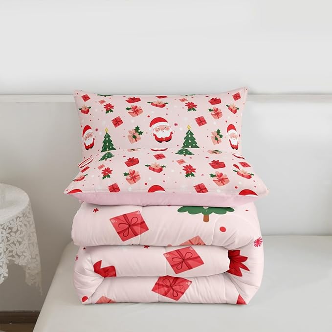 Feelyou Christmas Decor Bedding Set Soft for Boys Girls, Santa Claus Comforter Set Full Size Xmas Duvet Quilt Microfiber Christmas Decor Bedroom Decor 3 Pcs with 2 Pillow Cases
