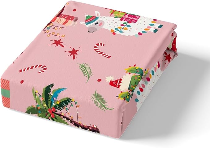 Manfei New Year Duvet Cover Set Queen Size, Cute Xmas Sloth Alpaca Print Bedding Set 3pcs for Kids Boys Girls Bedroom Decor, Christmas Theme Comforter Cover with 2 Pillowcases,No Comforter