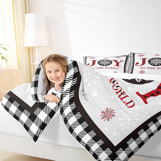 Christmas Snowflake Kids Comforter Set King Size,Cottage Plank Bedding,Girls Boys Adults Bedroom/Xmas Cabin Decor,Geometric Grids Stylish Down Comforter,Rustic Farmhouse Duvet Insert,2 Pillowcases