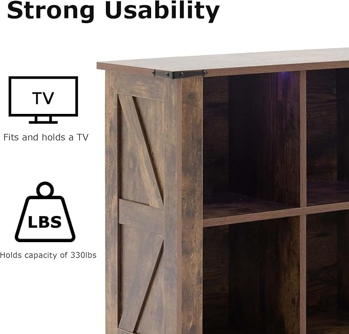 6 Cube Storage Organizer, Wood Cube Bookshelf with LED Lights, Horizontal Storage Cubes, Kids Bookshelf, Display Cabinet Cubby Shelf for Living Room Home Office Bedroom, Brown