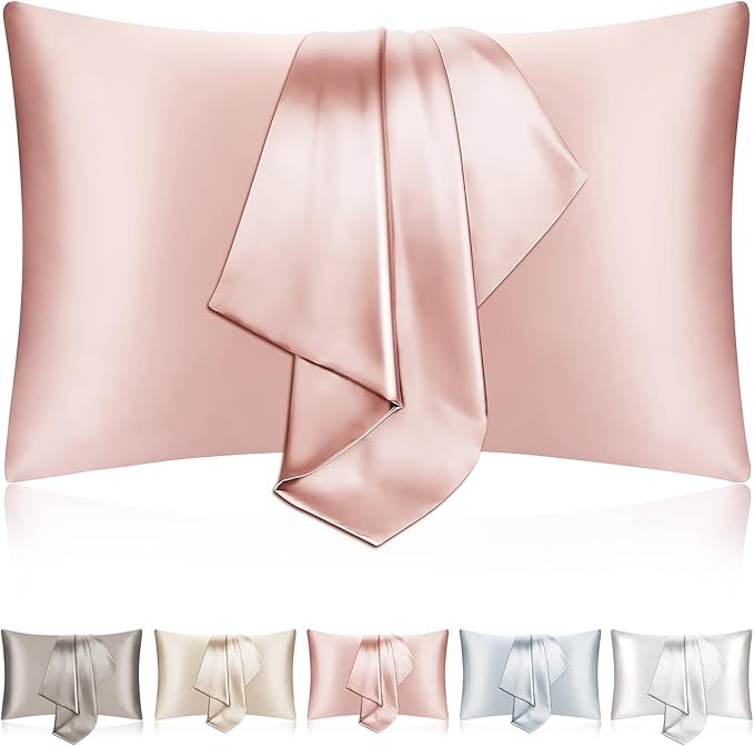 Zip Up 100% Mulberry Silk Pillowcase Set of 2,Both Sides Zippered Pure Silk Breathable Pillow Case for Hair and Skin,19 Momme Grade 6A,Light Pink,Standard Size 20x30 Inches