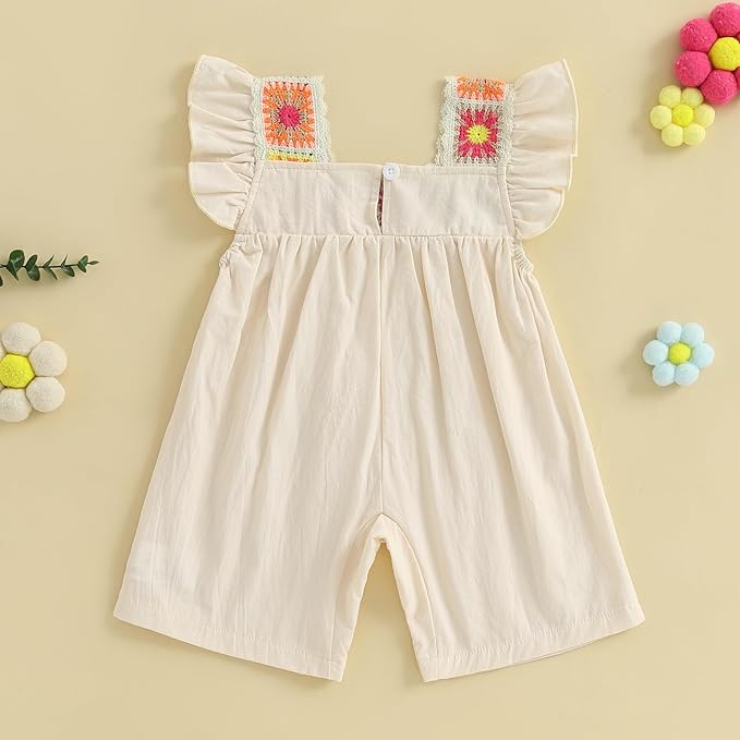 Baby Girl Romper Fall Clothes Ruffle Sleeveless Onesie Crochet Floral Bubble Romper Infant Bodysuit Boho Outfit