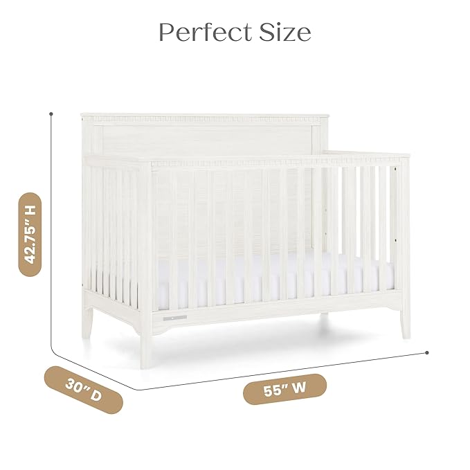 Delta Children Kendall 6-in1 Convertible Crib - Converts from Baby Crib to Toddler Bed, Daybed, Sofa Bed and Full-Size Bed with and Without Footboard, Fits Full-Size Crib Mattress, Antique White