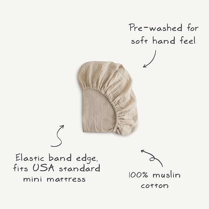 mushie Extra Soft Muslin Fitted MINI Crib Sheet | 24"x 38" (Natural Stripe)