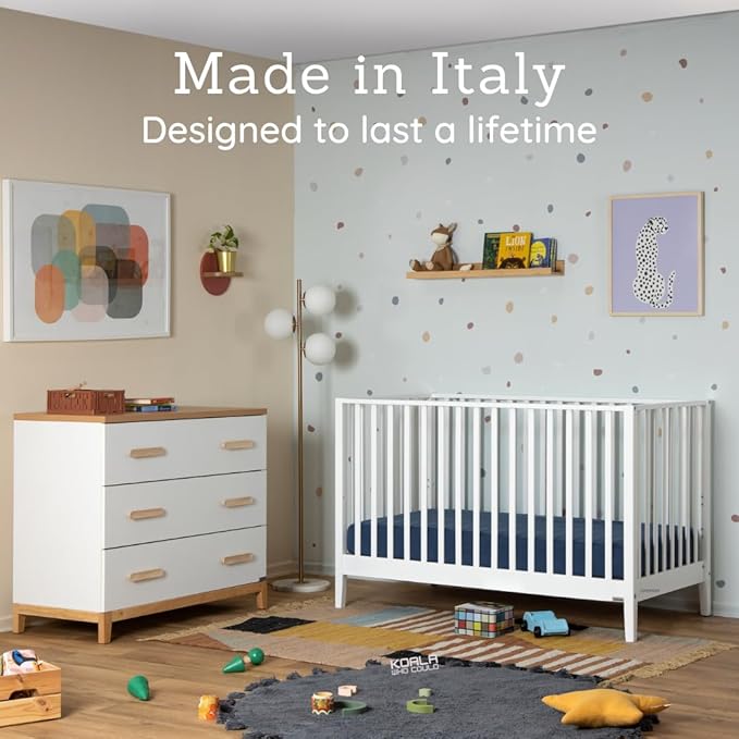 dadada Baby LaLa 3 in 1 Convertible Crib- Converts to Toddler Bed & Daybed- Adjustable Mattress Height – 3 Positions - Made in Italy - Solid Beechwood (White)