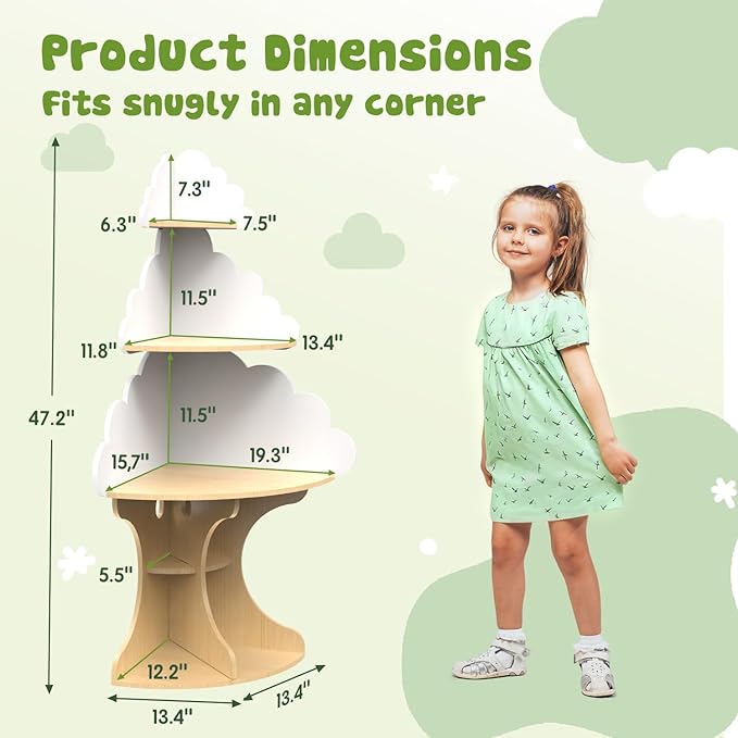 Bookshelf for Kids, Children Cloud-Bookshelf, Space-Saving Montessori Toddler Corner Bookcase for Nursery, Classroom, Kindergarten, Kids Rooms
