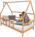 BUSY WOOD Montessori Bed for Toddlers - Cozy House Bed for Kids - Wooden Loft Toddler Bed Frame - House Bed Frame - Montessori Bed with Rails - Toddler Bedroom Furniture (Model 1, Legs and Slats)