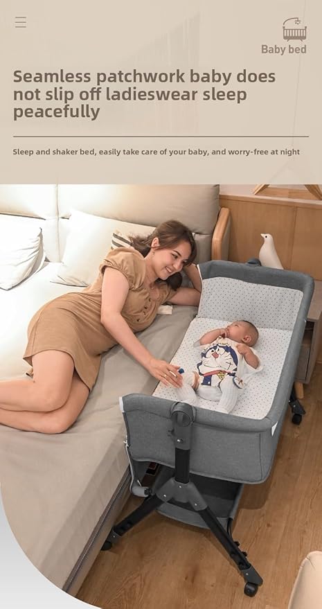 Nine point nine Baby Bedside Bassinet, Baby Bassinet Bedside Sleeper, Next to Me Crib with Wheels, Foldable Co-Sleeping Bed Crib for Newborn (X3 Khaki)