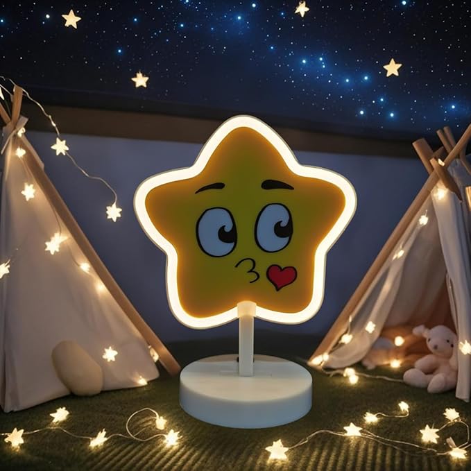 Warm White Star Light Up Sign USB/Battery, with Switch Button Control Children's Learning Light Star Neon Night Light Boys' Galaxy Bedroom Decoration Astronaut Gift for Boys