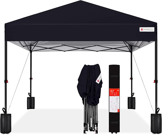 Best Choice Products 10x10ft 1-Person Setup Pop Up Canopy Tent Instant Portable Shelter w/ 1-Button Push, Case, 4 Weight Bags - Black
