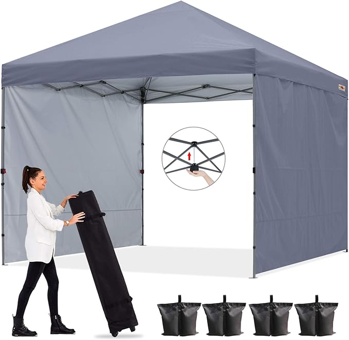 ABCCANOPY Easy Pop up Canopy Tent with 2 Sidewalls for Outdoor Sun Blocking or Rain Protection,10x10, Gray