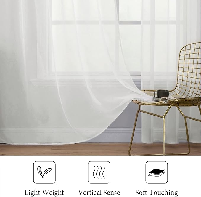 MIULEE Ivory Window Sheer Curtains for Bedroom Living Room Solid Elegant Net Drapes 2 Panels Width 38 x Length 84 Inches