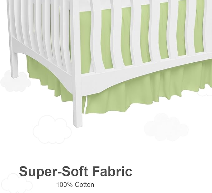 Crib Bed Skirt Dust Ruffle with Split Corners, 100% Cotton, Sage Nursery Crib Skirt for Baby Boys or Girls, 28x52, 14" Drop, Toddler Bed Skirt, Baby Bedding, Crib Sheet Skirt, Soft & Breathable