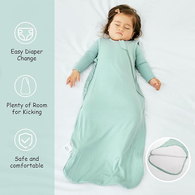Supersoft Rayon Made from Bamboo Sleep Sack 24-36 Months 0.5 Tog Lightweight Toddler Sleep Sack 2t Baby Wearable Blanket 3t with 2-Way Zipper Summer Unisex Sleeping Bag for Babies - Green
