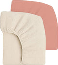Mère & Moi Muslin Fitted Crib Sheets – 100% Cotton, Ultra-Soft & Breathable Baby Bedding for Standard Crib & Toddler Mattress (28” x 52”) - 2 Pack (Pink and Cream)