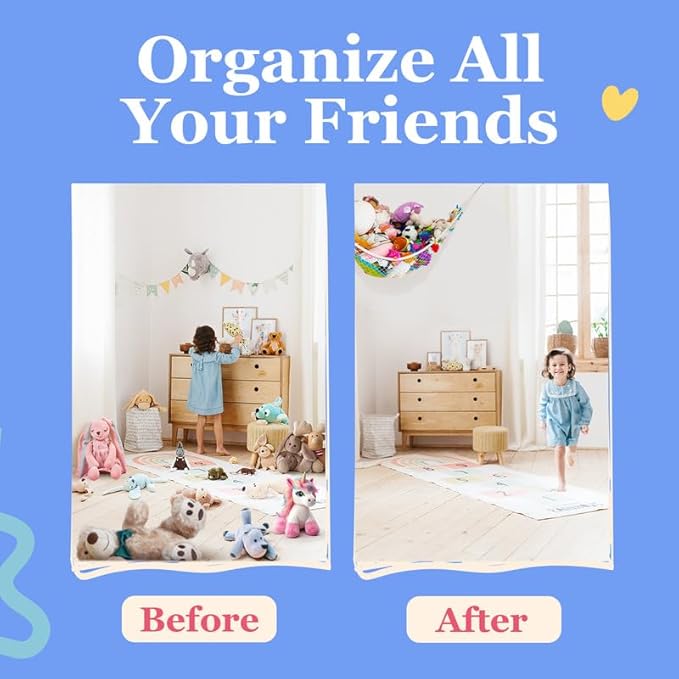 Lilly's Love Stuffed Animal Hammock | Corner Hanging Organizer, Toy Storage, Stuffed Animal Storage Net | Made From Quality Fishing Net, Holds 12lbs | 67"x47"x47" (Party Purple)