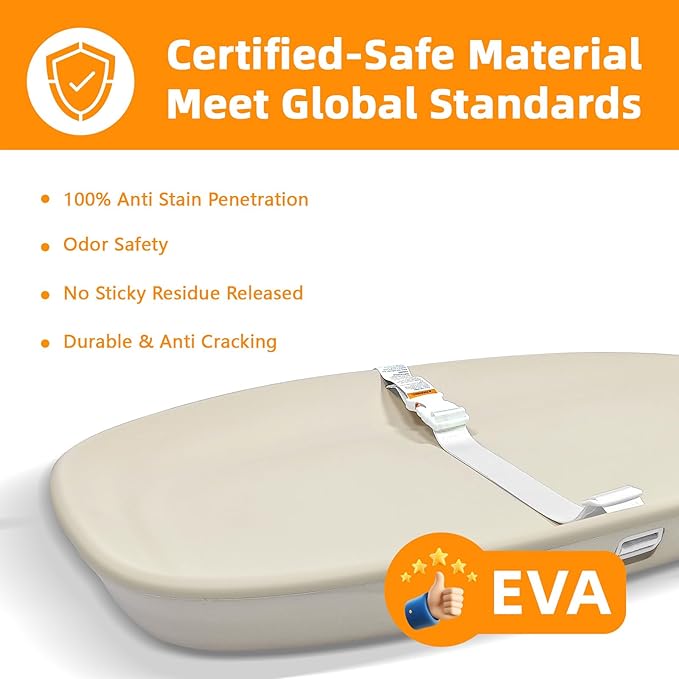 Non-Slip EVA Baby Changing Pad, Wipeable and Waterproof Diaper Changing Mat with Safety Belt, Soft Nursery Pad for Dresser or Table, Newborn to Toddler, Easy Wipe Clean Oat