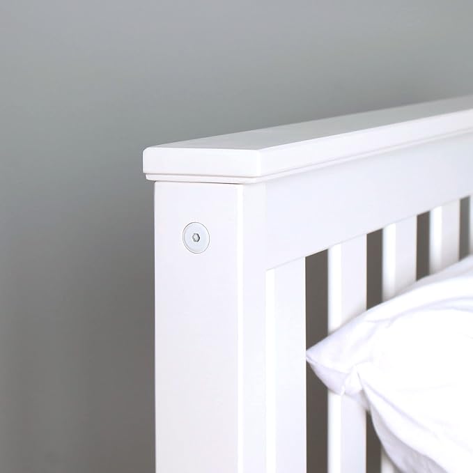 Max & Lily Twin Bed Frame with Slatted Headboard, Solid Wood Platform Bed for Kids, No Box Spring Needed, Easy Assembly, White