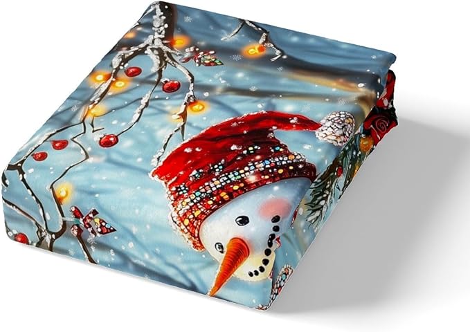 Manfei Christmas Kids Duvet Cover Set King Size, Cute Snowman Xmas Bedding Set for Boy Girls Room Decor, Red Flower New Year Comforter Cover, Lightweight Bedspread Cover, 2 Pillowcases, No Comforter