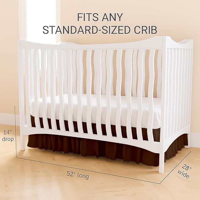 Chocolate Ruffled Crib Bed Skirt - 100% Cotton - Nursery Dust Ruffle Bedding Skirts for Baby Boy or Baby Girl - Standard Crib, 14" Drop