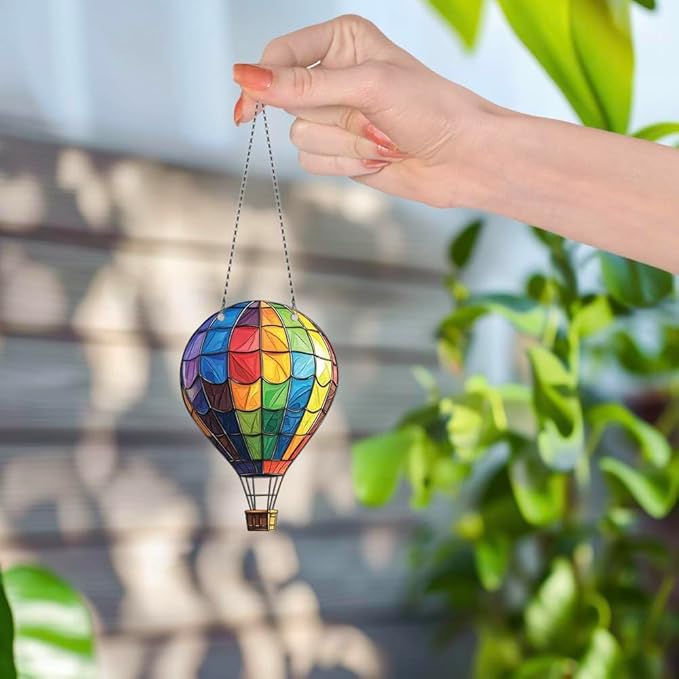 Rainbow Hot Air Balloon Ornaments Decor - Gifts for Hot Air Balloon Lovers - Home Wall Room Kitchen Decoration - Acrylic Ornament